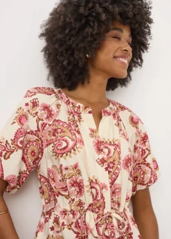 Pink Paisley Print Shirt Midi Dress