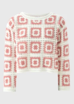 Pink Patchwork Crochet Jumper