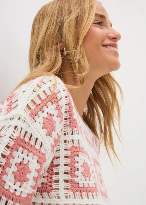Pink Patchwork Crochet Jumper