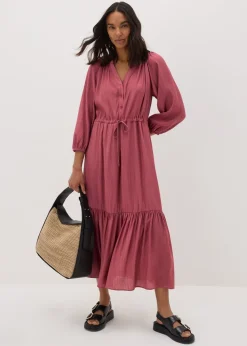 Pink Raglan Shirt Midi Dress