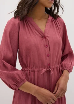 Pink Raglan Shirt Midi Dress