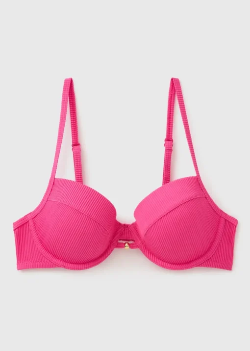Pink Ribbed Cupped Bikini Top