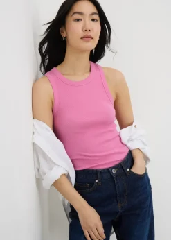 Pink Ribbed High Neck Vest Top