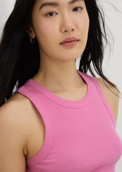 Pink Ribbed High Neck Vest Top