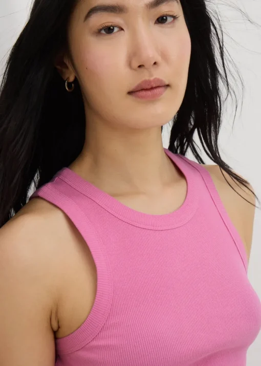 Pink Ribbed High Neck Vest Top