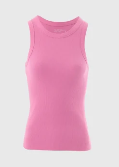 Pink Ribbed High Neck Vest Top