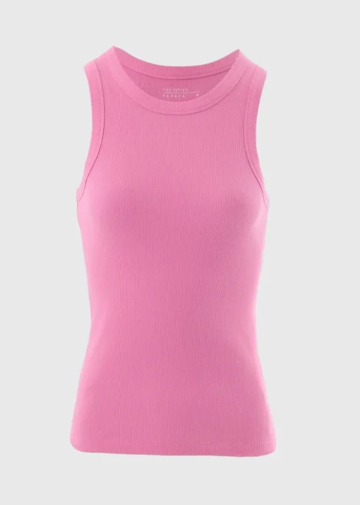 Pink Ribbed High Neck Vest Top
