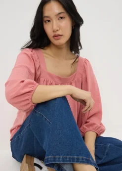 Pink Square Neck 3/4 Sleeve Blouse