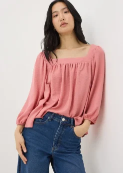Pink Square Neck 3/4 Sleeve Blouse