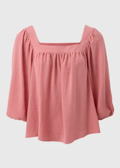 Pink Square Neck 3/4 Sleeve Blouse