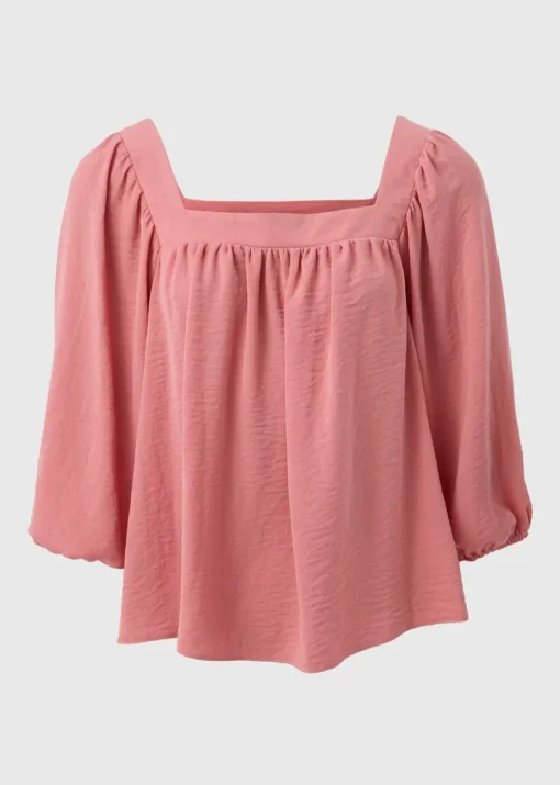 Pink Square Neck 3/4 Sleeve Blouse