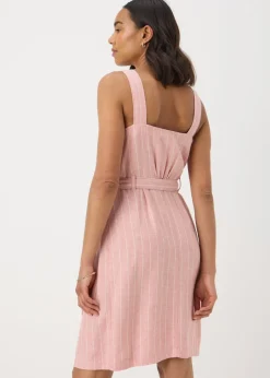 Pink Stripe Linen Blend Belted Mini Dress