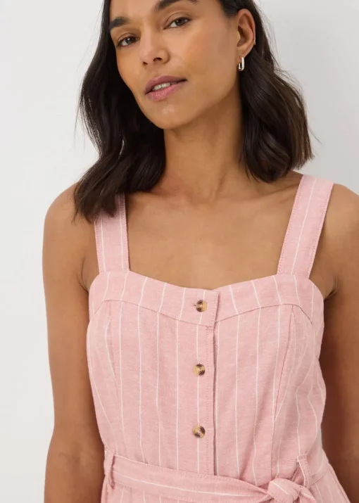 Pink Stripe Linen Blend Belted Mini Dress