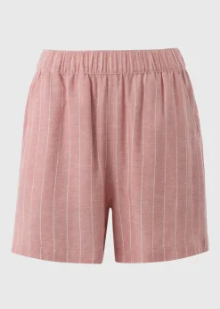 Pink Stripe Linen Blend Shorts