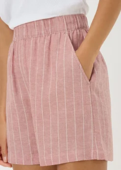 Pink Stripe Linen Blend Shorts