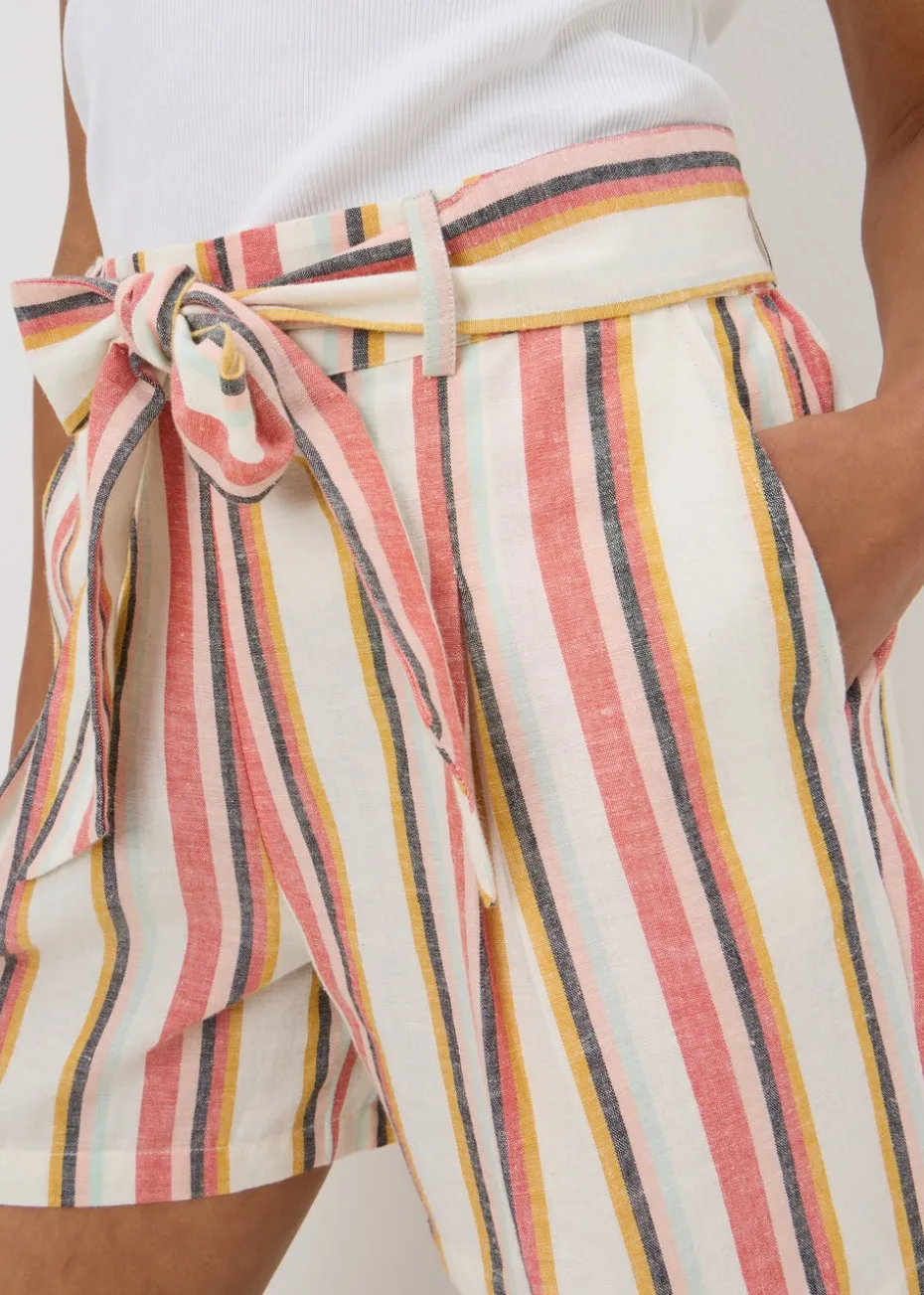Pink Stripe Linen Blend Tie Shorts