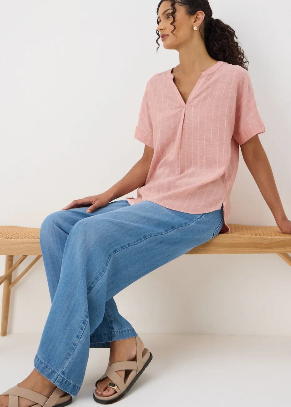 Pink Stripe Linen Blend Top