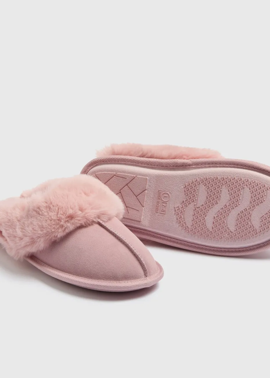 Pink Suede Mule Slippers