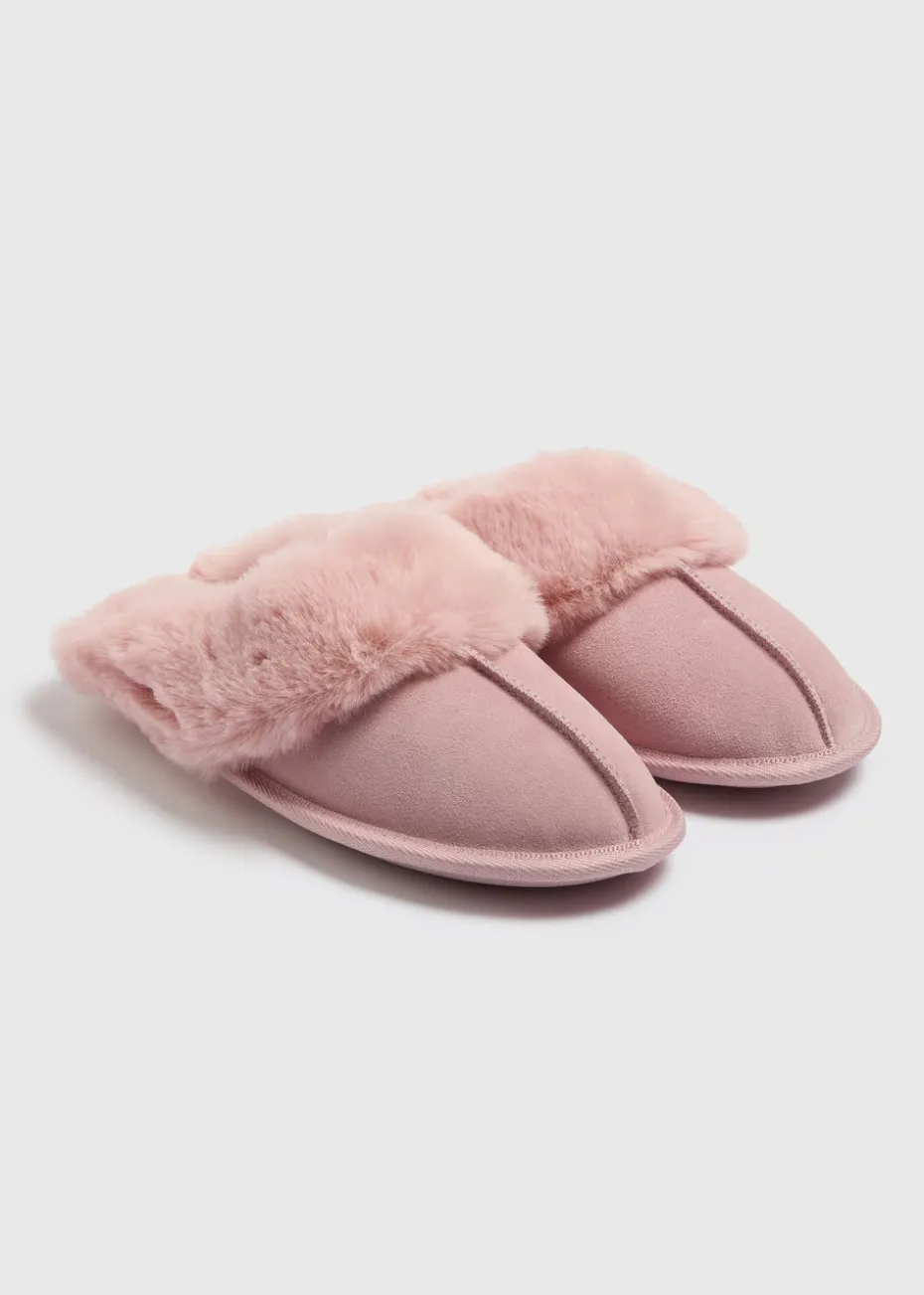 Pink Suede Mule Slippers