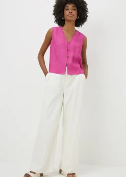 Pink Textured Button Front Waistcoat
