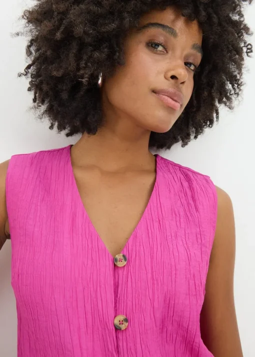 Pink Textured Button Front Waistcoat