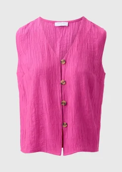 Pink Textured Button Front Waistcoat