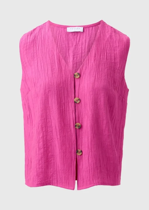 Pink Textured Button Front Waistcoat