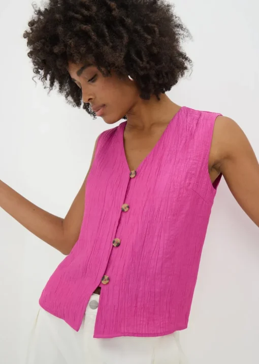 Pink Textured Button Front Waistcoat