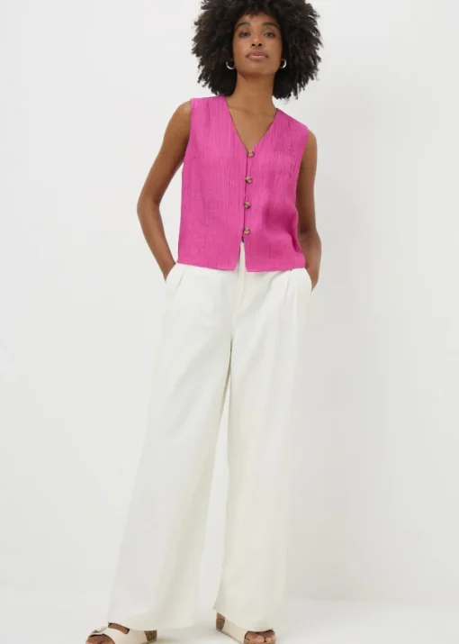 Pink Textured Button Front Waistcoat