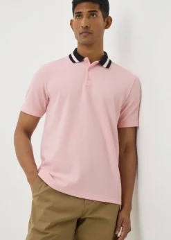 Pink Textured Tipped Polo Shirt