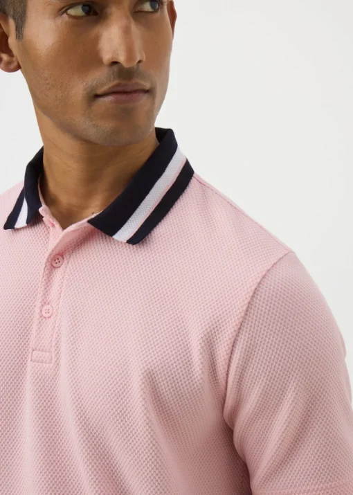 Pink Textured Tipped Polo Shirt