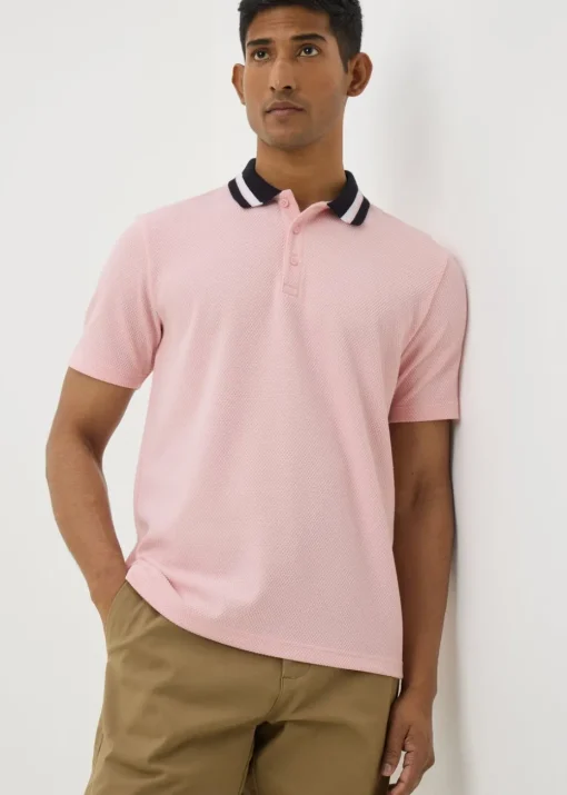 Pink Textured Tipped Polo Shirt