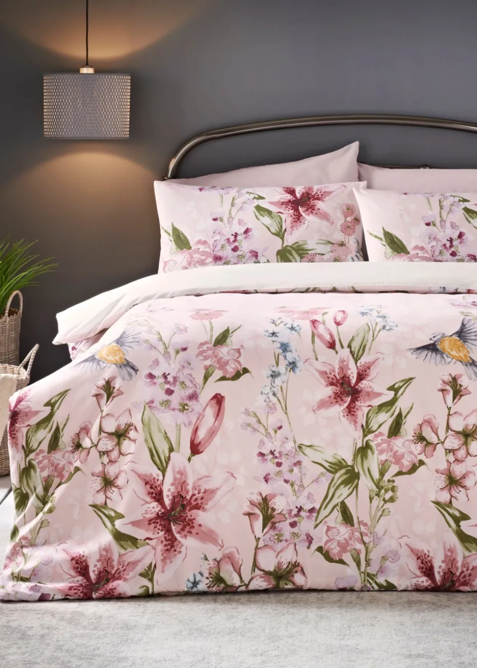 Pink Trailing Floral Reversible Duvet Set