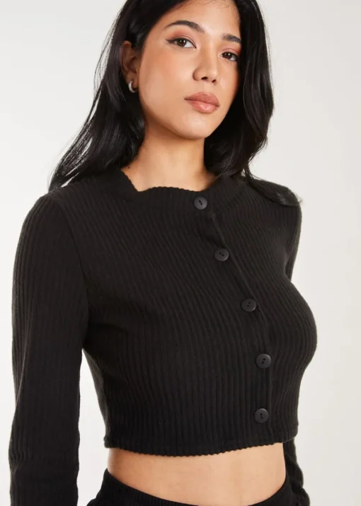 Pink Vanilla Black Brushed Long Sleeve Cardigan