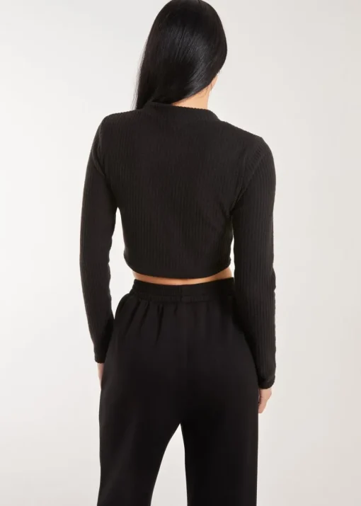 Pink Vanilla Black Brushed Long Sleeve Cardigan