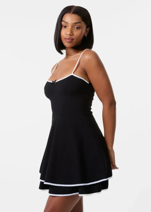 Pink Vanilla Black Contrast Binding Tiered Mini Dress