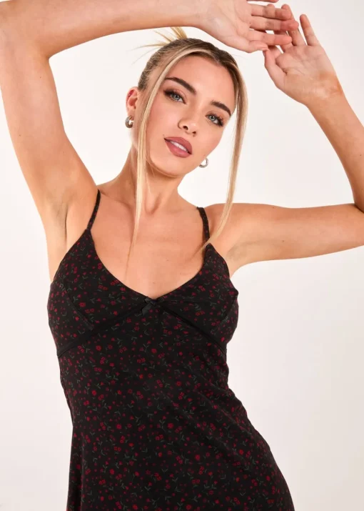 Pink Vanilla Black Ditsy Print Mesh Cami Dress
