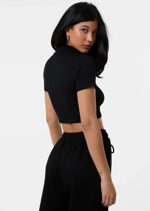 Pink Vanilla Black Double Zip Short Sleeve Rib Top