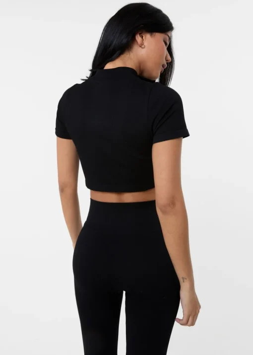 Pink Vanilla Black Double Zip Short Sleeve Rib Top
