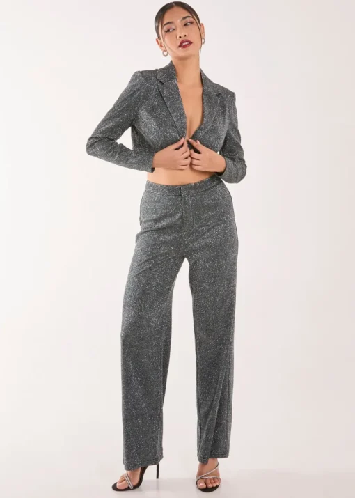 Pink Vanilla Black Glitter Cropped Blazer