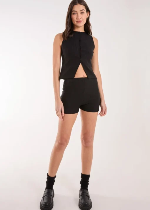 Pink Vanilla Black Pinstripe Button Front Longline Waistcoat