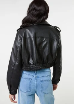 Pink Vanilla Black Pocket Detail PU Cropped Bomber Jacket
