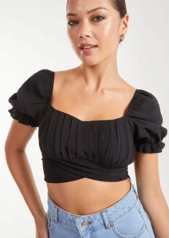 Pink Vanilla Black Puff Sleeve Tie Back Top