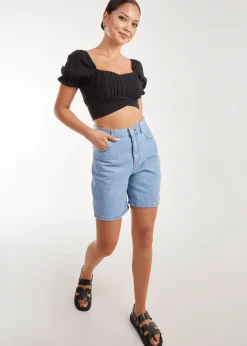 Pink Vanilla Black Puff Sleeve Tie Back Top