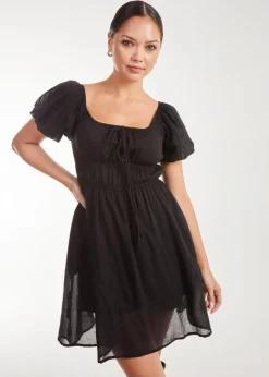 Pink Vanilla Black Puff Sleeve Mini Dress with Shorts