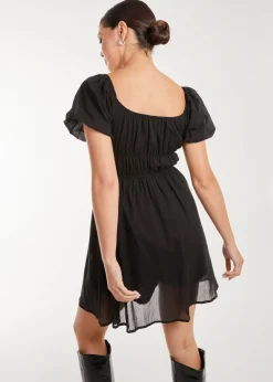 Pink Vanilla Black Puff Sleeve Mini Dress with Shorts
