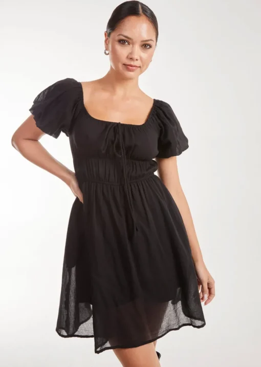 Pink Vanilla Black Puff Sleeve Mini Dress with Shorts