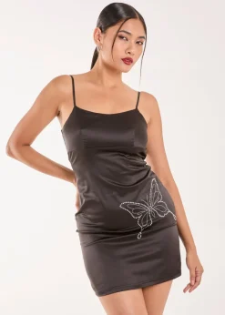 Pink Vanilla Black Rhinestone Butterfly Mini Dress