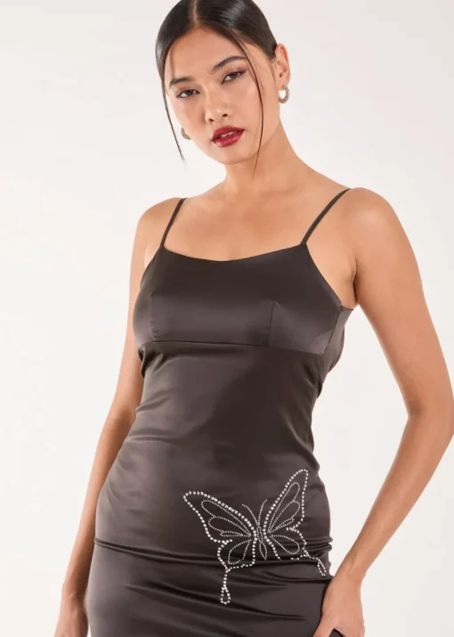 Pink Vanilla Black Rhinestone Butterfly Mini Dress