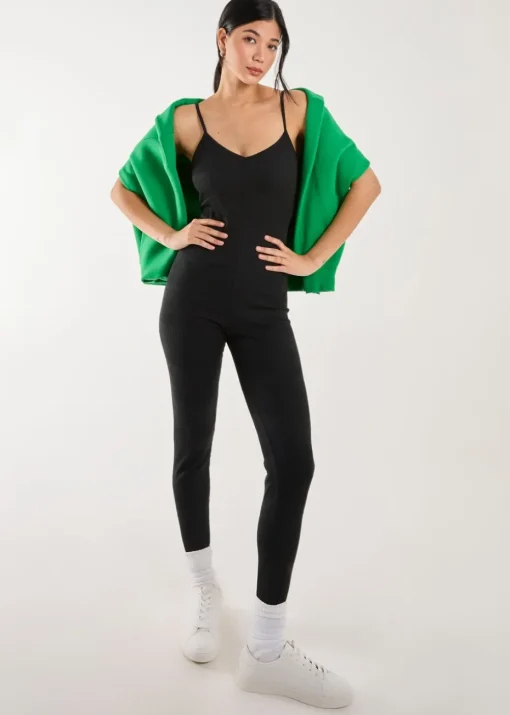 Pink Vanilla Black Ribbed Bodycon Unitard All in One